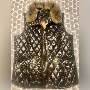 Talbots Brown Quilted Vest with removable faux fur collar size L
